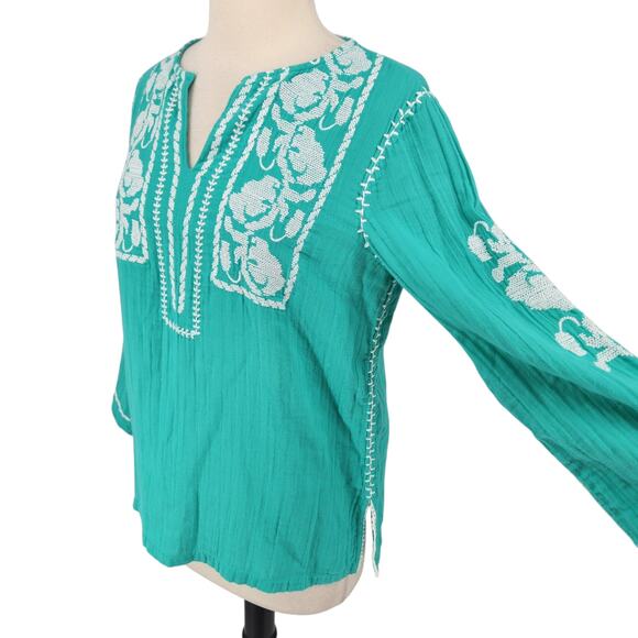 SALE APNY Boho Chic Embroidered Floral Cross Stitch Cotton Top Womens Size XS - Picture 4 of 8